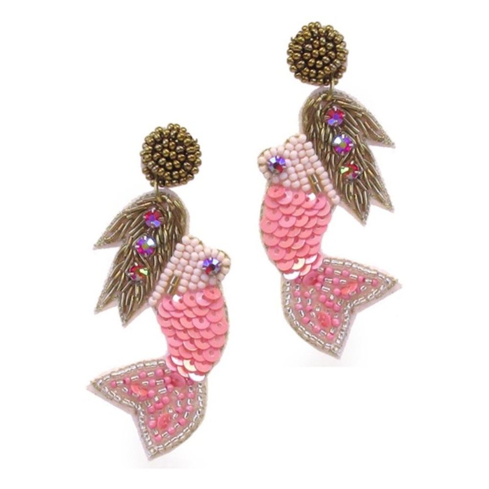 Gold pink Shimmering sequin mermaid felt dangling earrings